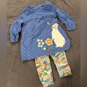 Baby Boden Bunny dress with leggings outfit